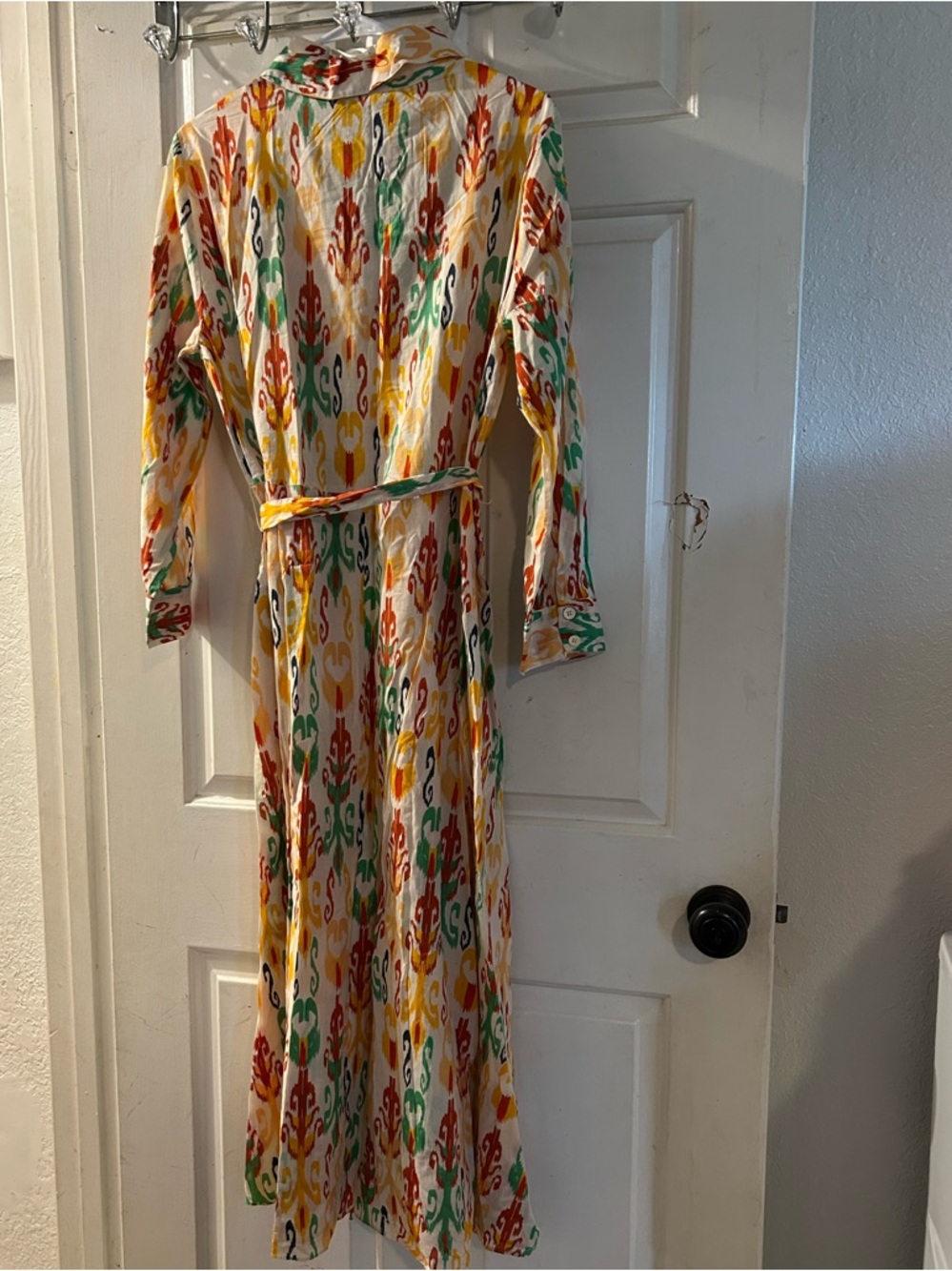 Zara Multicolor Ikat Maxi Shirt Dress in Yellow, Green, Red, Cream - Picture 2 of 2